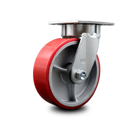 Service Caster 6 Inch Kingpinless Red Poly on Steel Wheel Swivel Top Plate Caster SCC SCC-KP30S620-PUR-RS